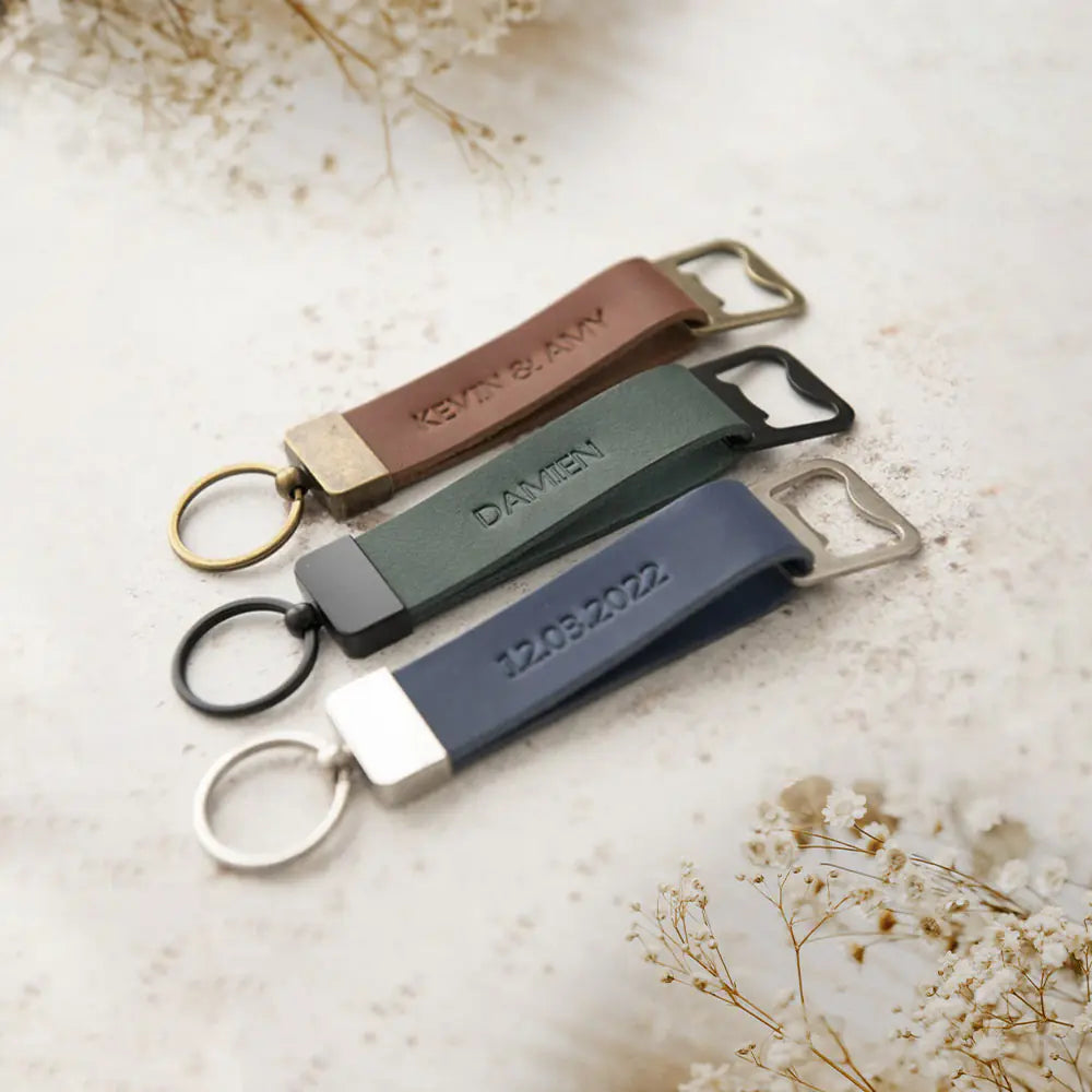 Men's Personalised Leather Bottle Opener Keychain