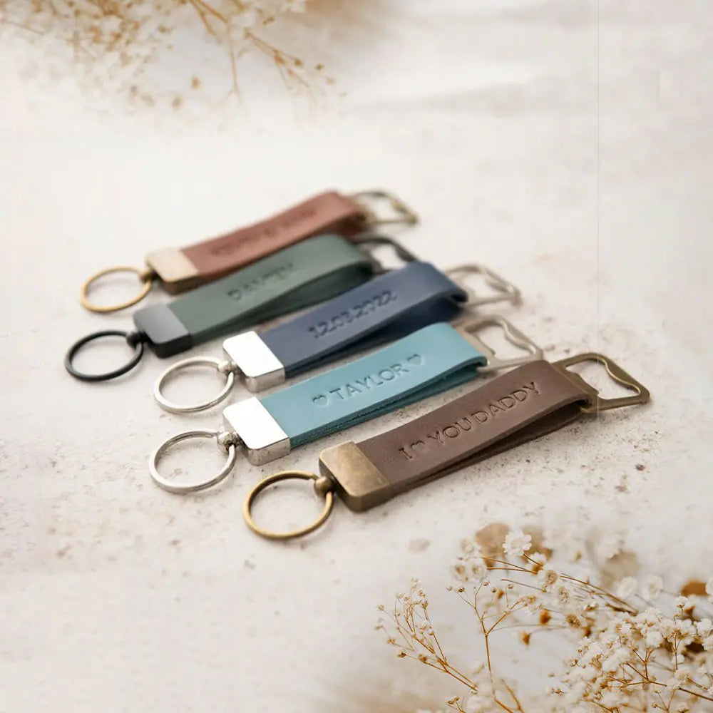 Men's Personalised Leather Bottle Opener Keychain