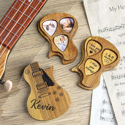 Wooden Personalised Guitar Picks Box Case