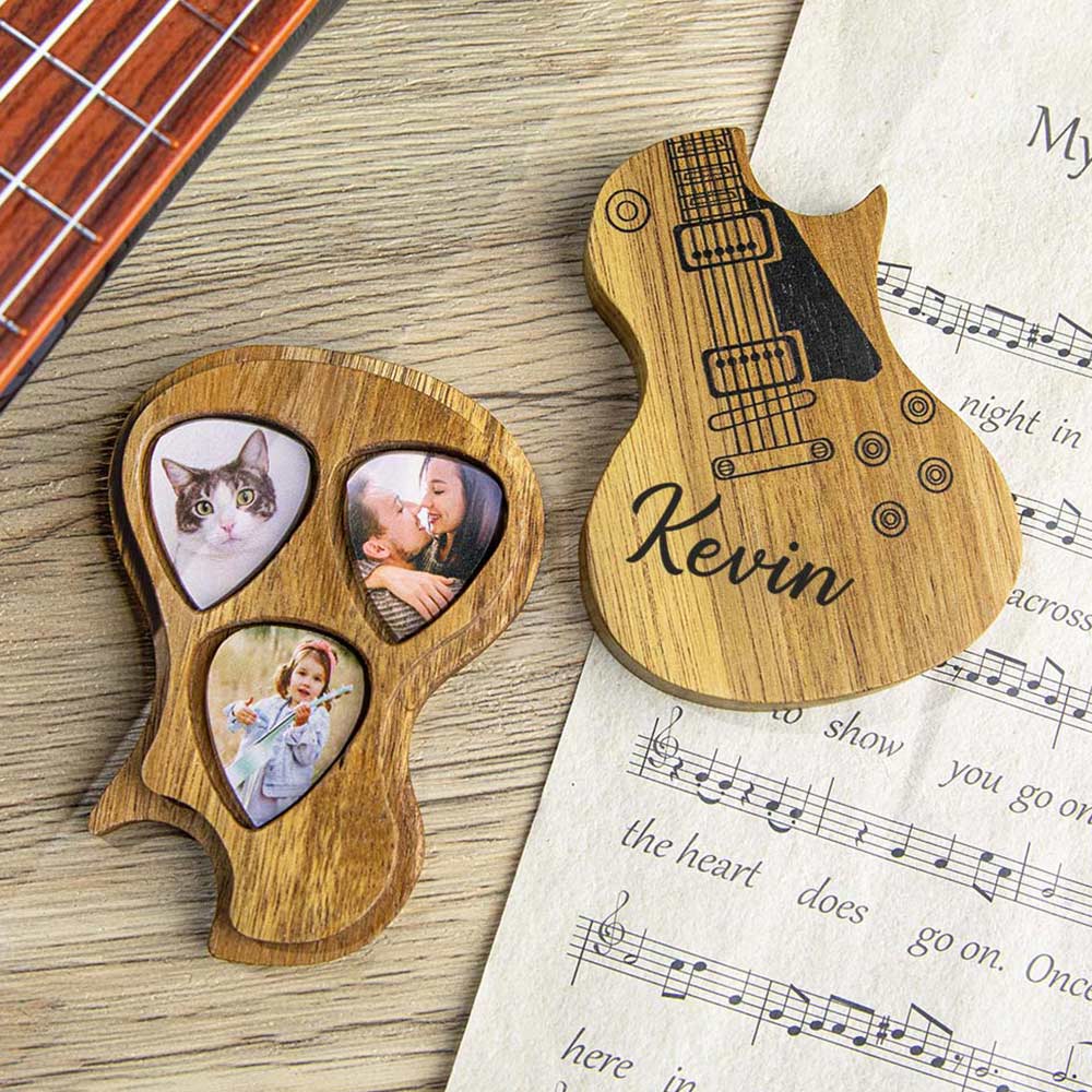 Wooden Personalised Guitar Picks Box Case