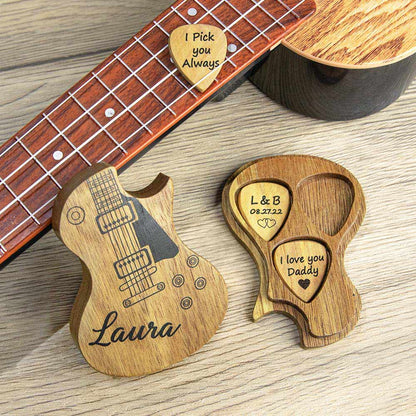 Wooden Personalised Guitar Picks Box Case