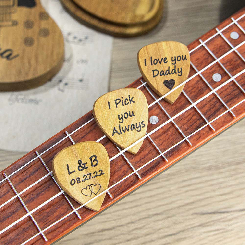 Wooden Personalised Guitar Picks Box Case