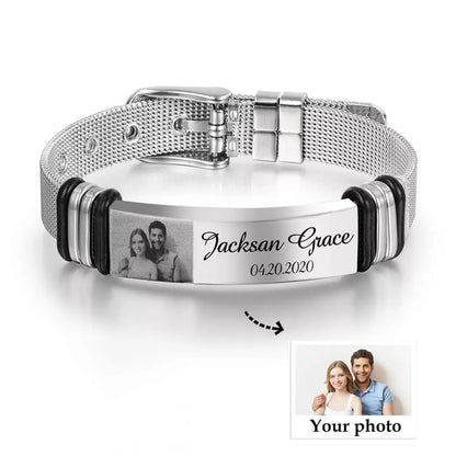 Personalised Stainless Steel Photo Bar Bracelet