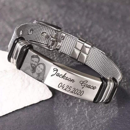 Personalised Stainless Steel Photo Bar Bracelet