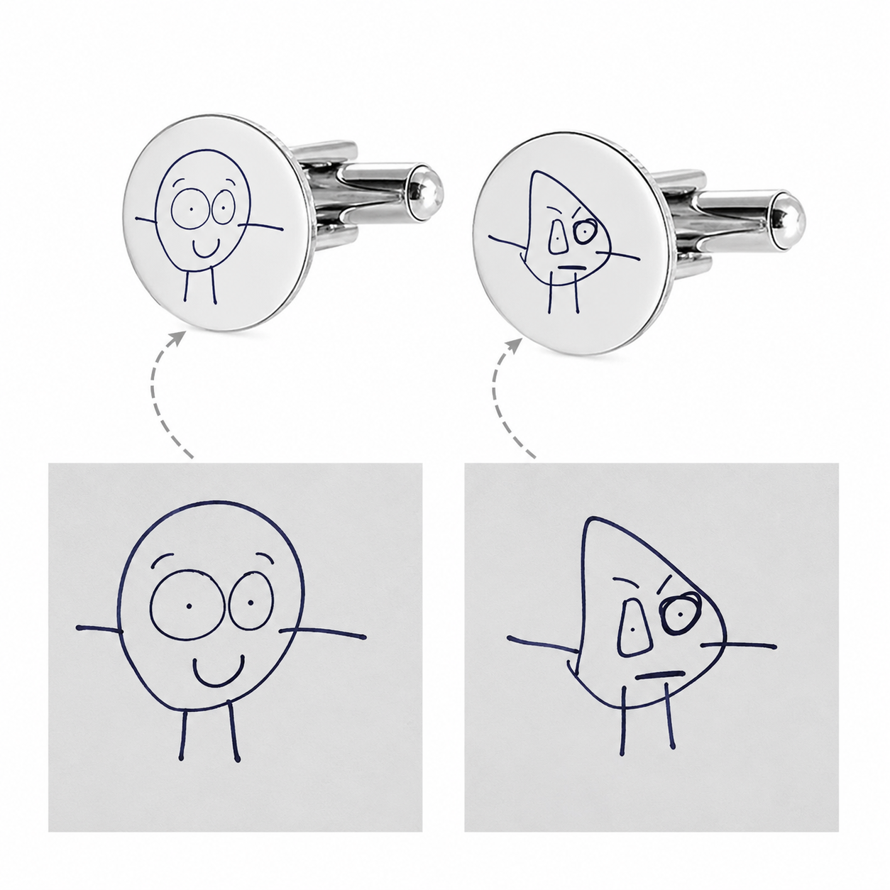 Personalised Kids Drawing Cufflinks | Custom Engraved Child Artwork Cufflinks