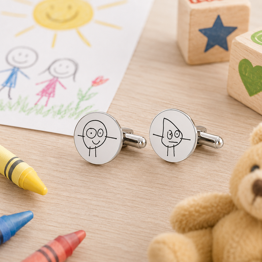 Personalised Kids Drawing Cufflinks | Custom Engraved Child Artwork Cufflinks