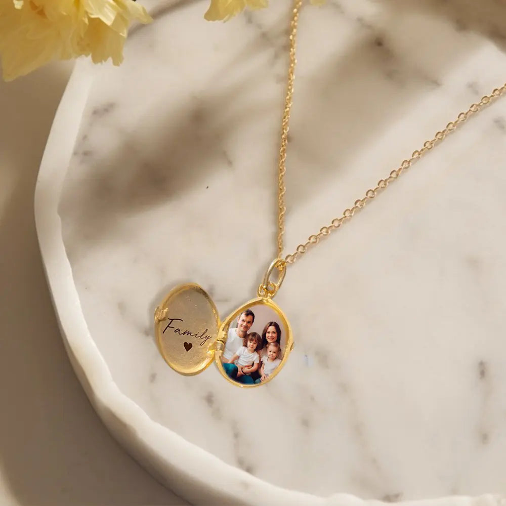 Birth Flower Bouquet Personalised Oval Photo Locket Necklace