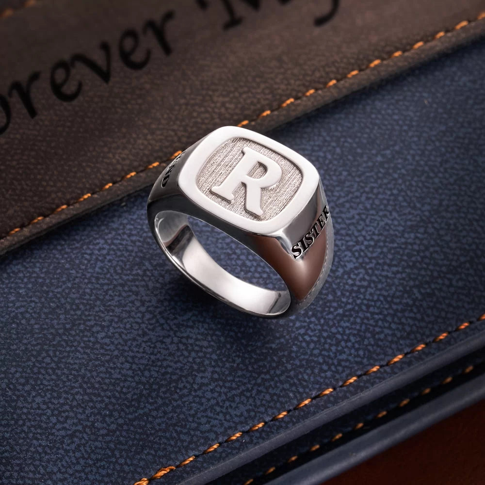 Sterling Silver Personalised Signet Initial Ring