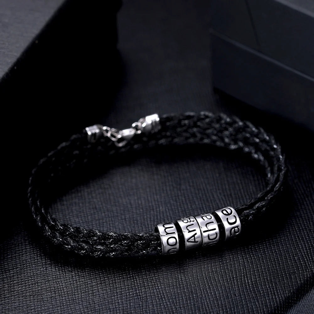 Men's Personalised Sterling Silver Bead Bracelet