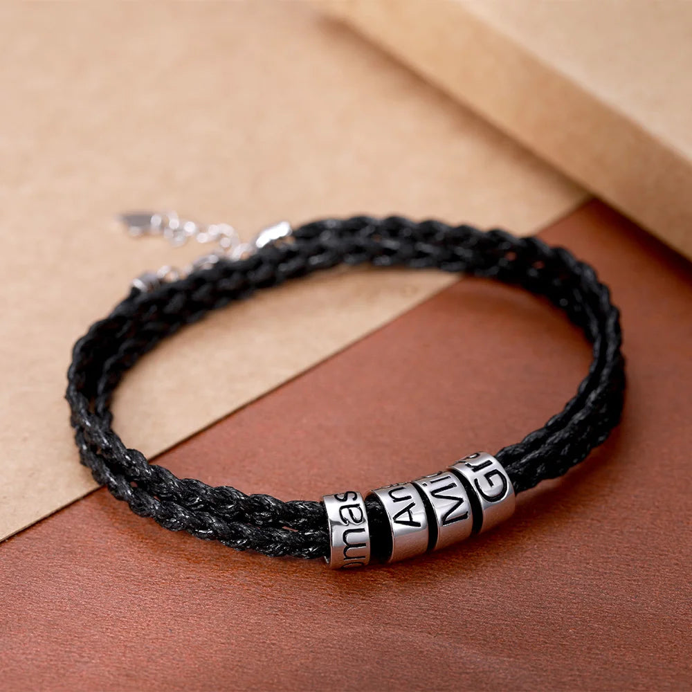 Men's Personalised Sterling Silver Bead Bracelet