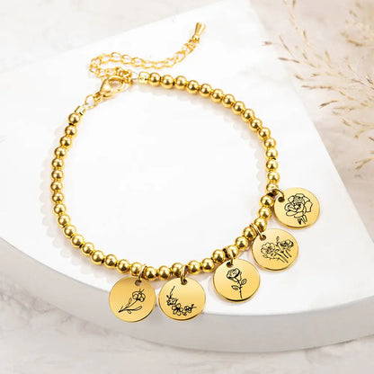 Personalised Birth Flower 1-8 Charms Bracelet