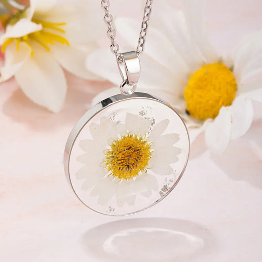 Dried Birth Flower Resin Personalised Necklace