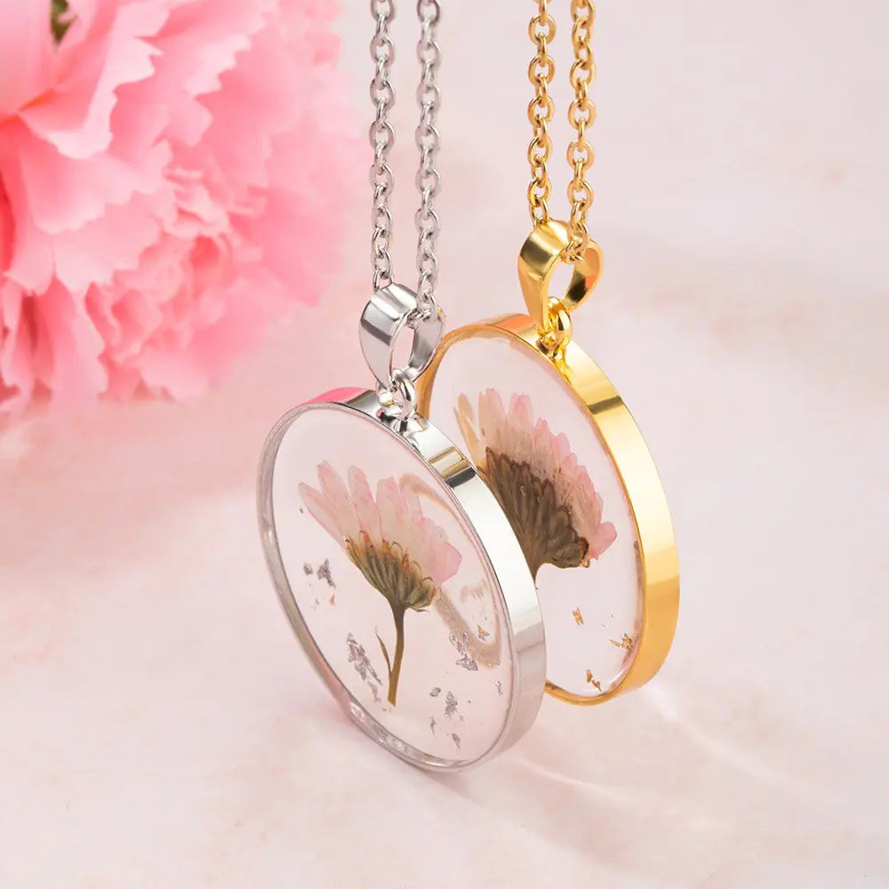 Dried Birth Flower Resin Personalised Necklace - Main Image