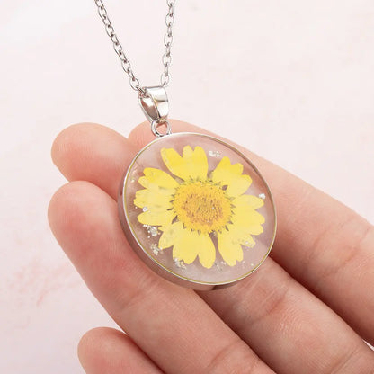 Dried Birth Flower Resin Personalised Necklace