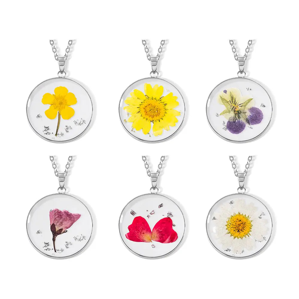 Dried Birth Flower Resin Personalised Necklace