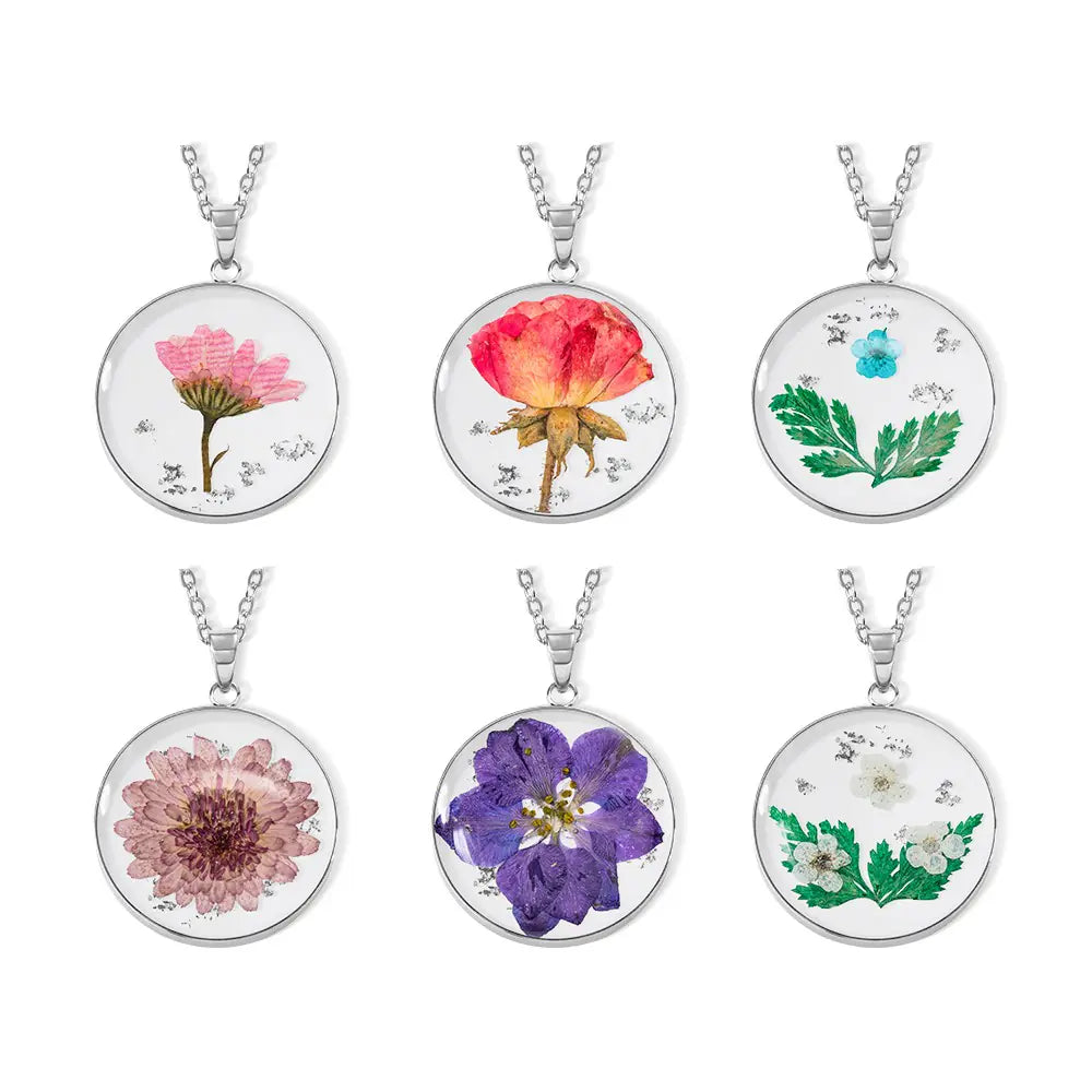 Dried Birth Flower Resin Personalised Necklace