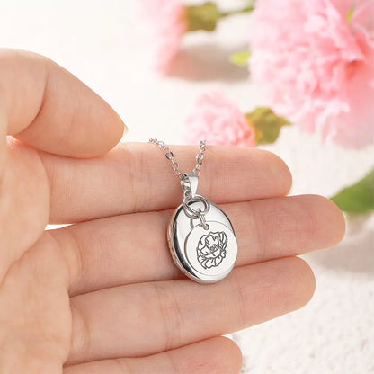 Personalised Birth Flower Charm Oval Photo Locket Necklace