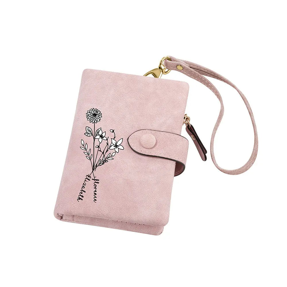 Birth Flower Bouquet Personalised Wallet with Wrist Strap