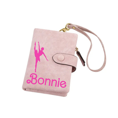 Girls Personalised Ballet Dance Name Wallet with Wrist Strap