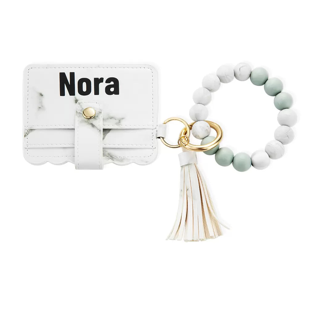 Personalised Key & Card Name Purse with Silicone Bead Bracelet