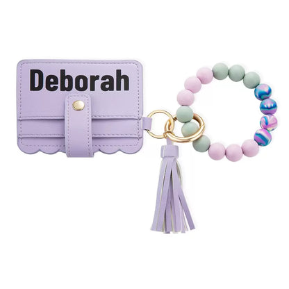 Personalised Key & Card Name Purse with Silicone Bead Bracelet