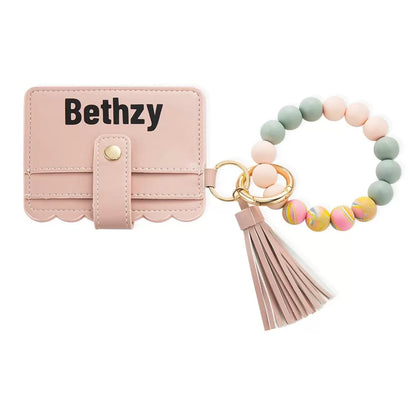 Personalised Key & Card Name Purse with Silicone Bead Bracelet