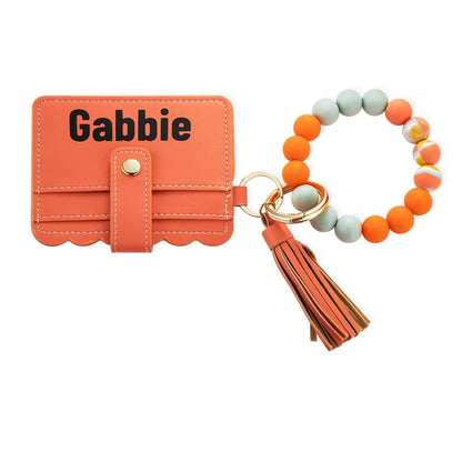 Personalised Key & Card Name Purse with Silicone Bead Bracelet