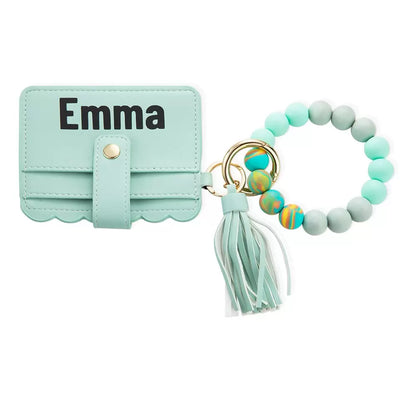 Personalised Key & Card Name Purse with Silicone Bead Bracelet