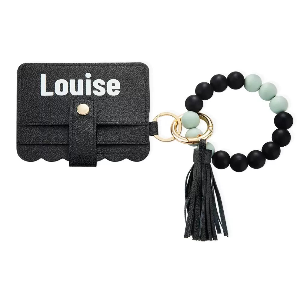 Personalised Key & Card Name Purse with Silicone Bead Bracelet