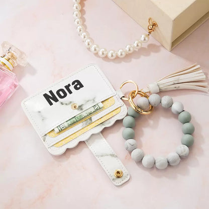 Personalised Key & Card Name Purse with Silicone Bead Bracelet