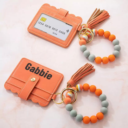 Personalised Key & Card Name Purse with Silicone Bead Bracelet