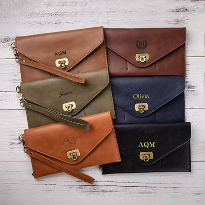 Women's Personalised Leather Clutch Wrist Purse Wallet