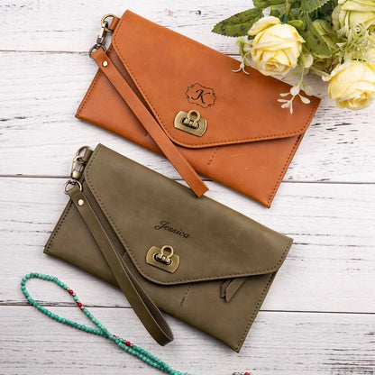 Women's Personalised Leather Clutch Wrist Purse Wallet