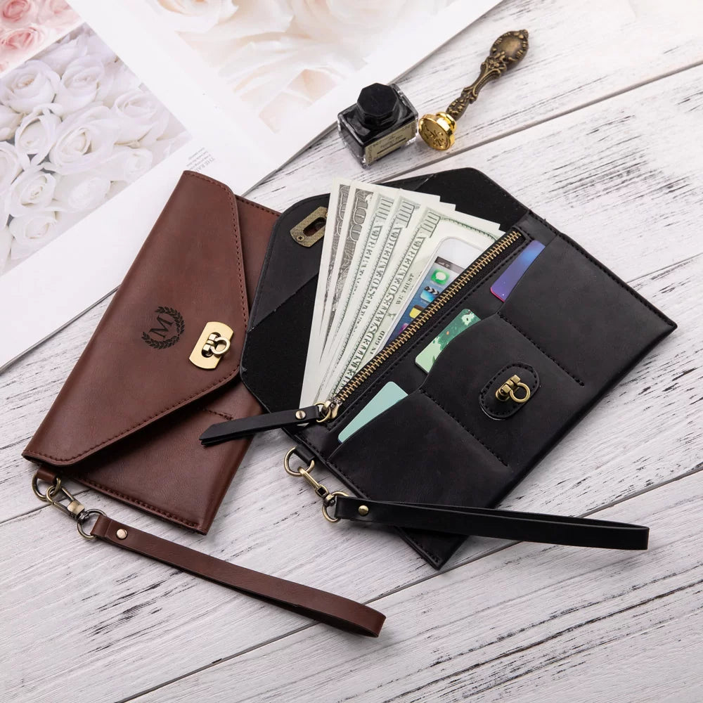 Women's Personalised Leather Clutch Wrist Purse Wallet