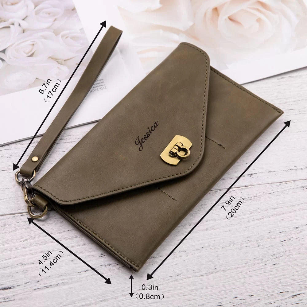 Women's Personalised Leather Clutch Wrist Purse Wallet