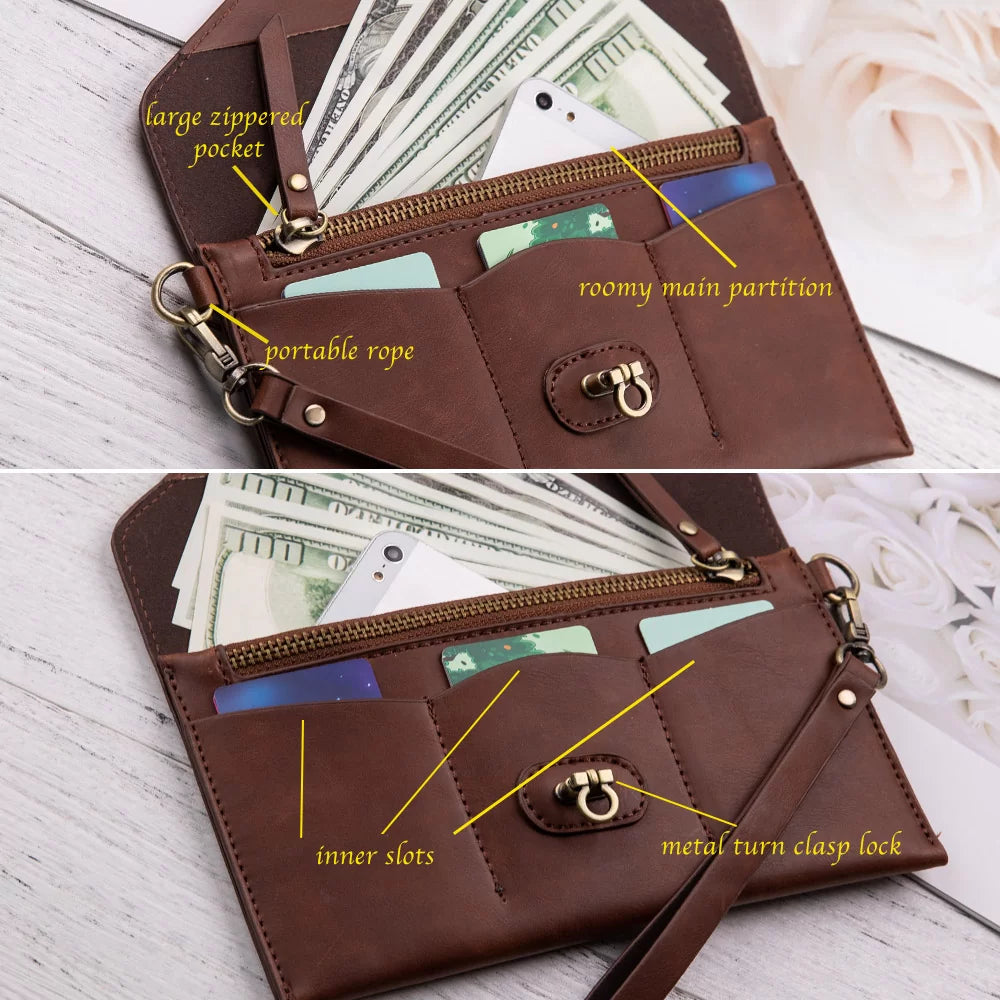 Women's Personalised Leather Clutch Wrist Purse Wallet