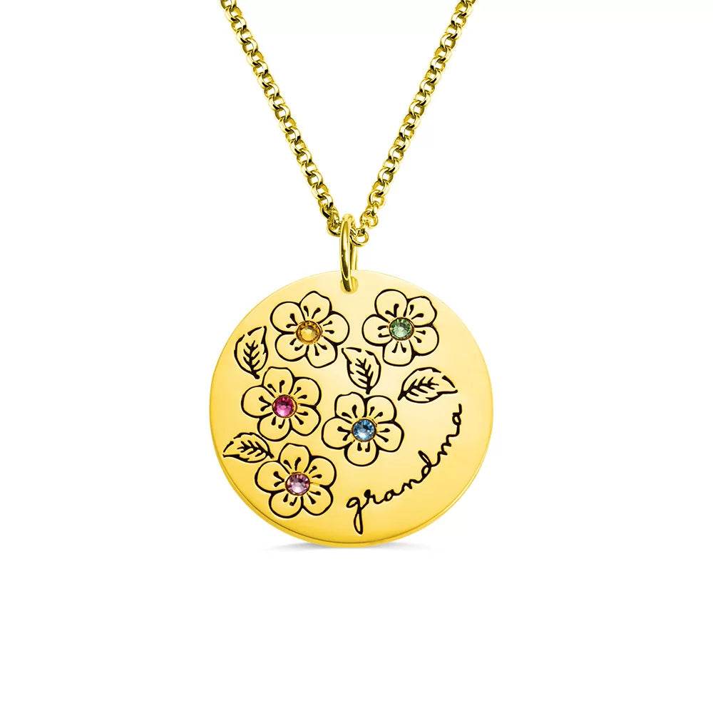 Personalised Flowers & Birthstones Necklace