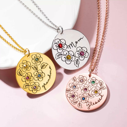 Personalised Flowers & Birthstones Necklace