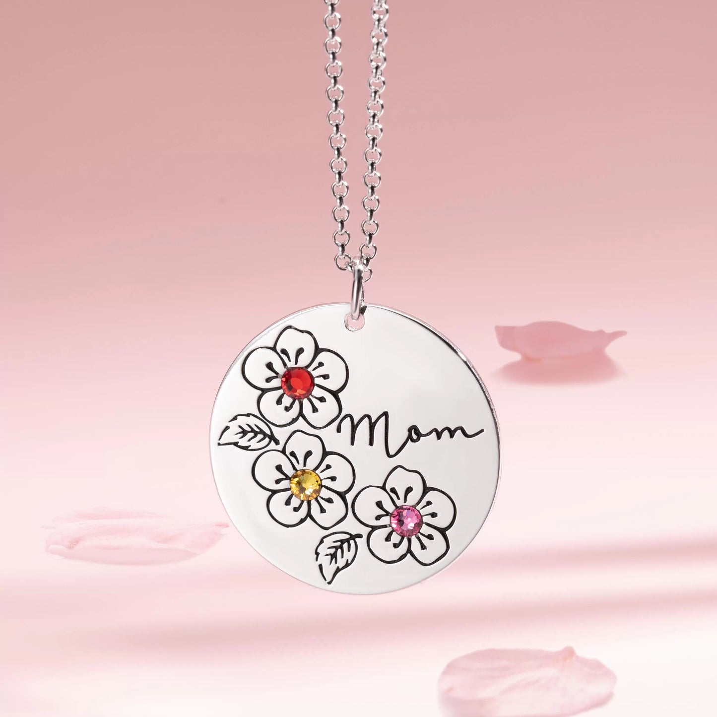 Personalised Flowers & Birthstones Necklace