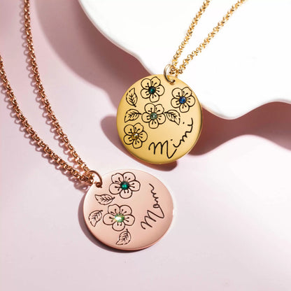 Personalised Flowers & Birthstones Necklace