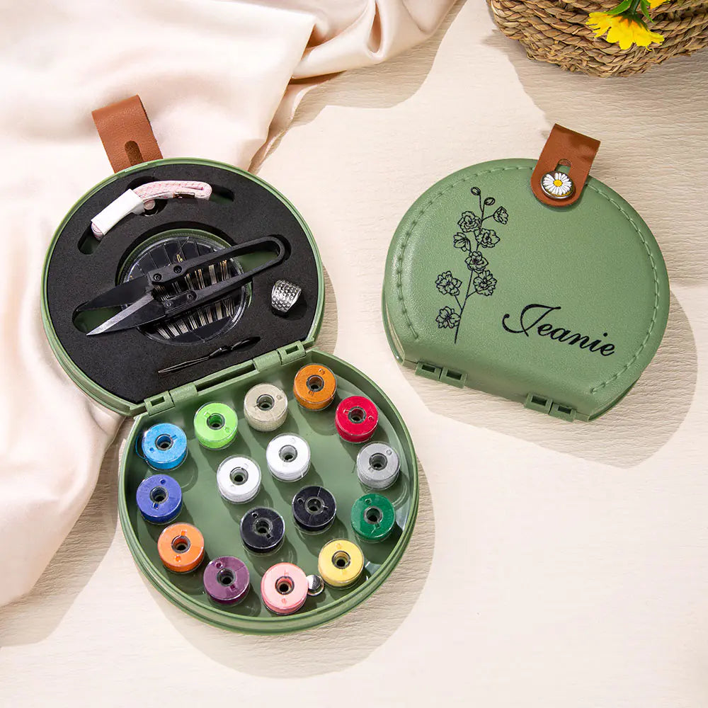 Personalised Name & Birth Flower Portable Sewing Kit Set