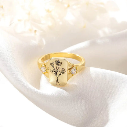 Personalised Birth Flower Bouquet Zircon Ring