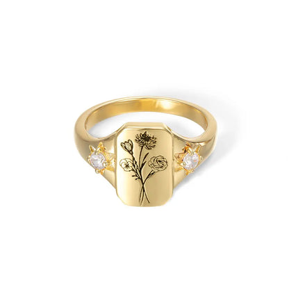 Personalised Birth Flower Bouquet Zircon Ring