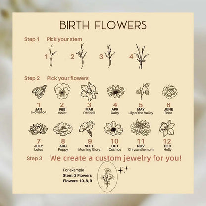 Personalised Birth Flower Bouquet Zircon Ring