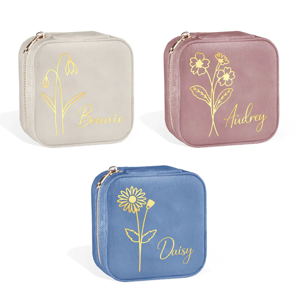 Velvet Birth Flower Personalised Jewellery Box Case