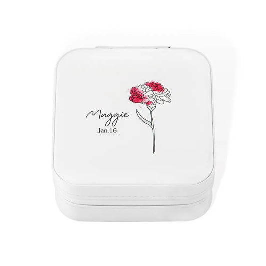 Watercolour Birth Flower Personalised Name & Date Jewellery Box Case