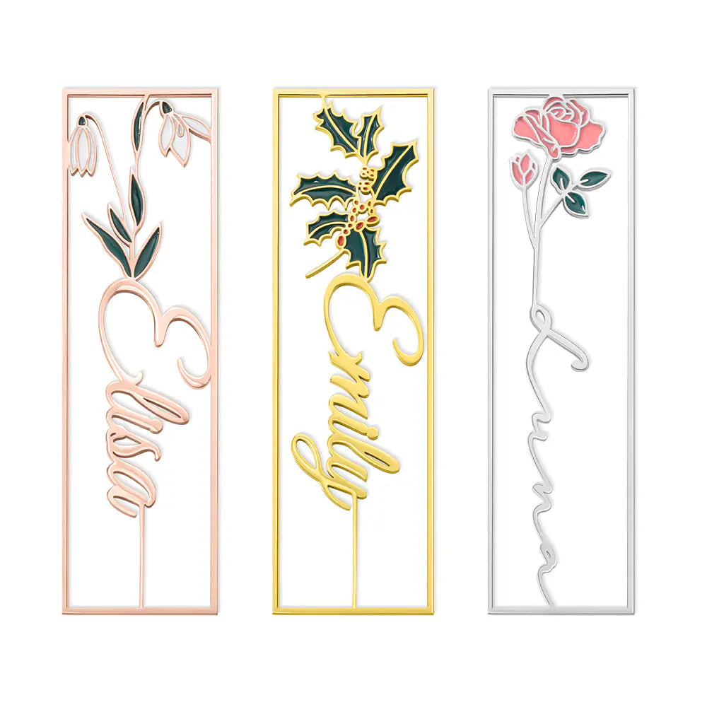 Personalised Birth Flower Name Stainless Steel Bookmark