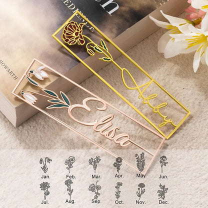 Personalised Birth Flower Name Stainless Steel Bookmark