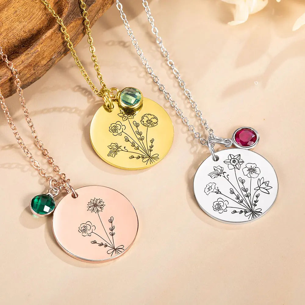 Personalised Birth Flower Bouquet Necklace