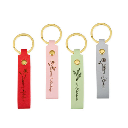 Personalised Birth Flower Name Keyring Strap